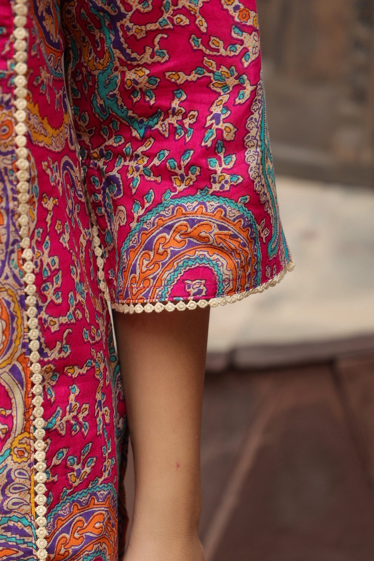 Women Ethnic Motifs Printed Flared Sleeves Mirror Work Kurta