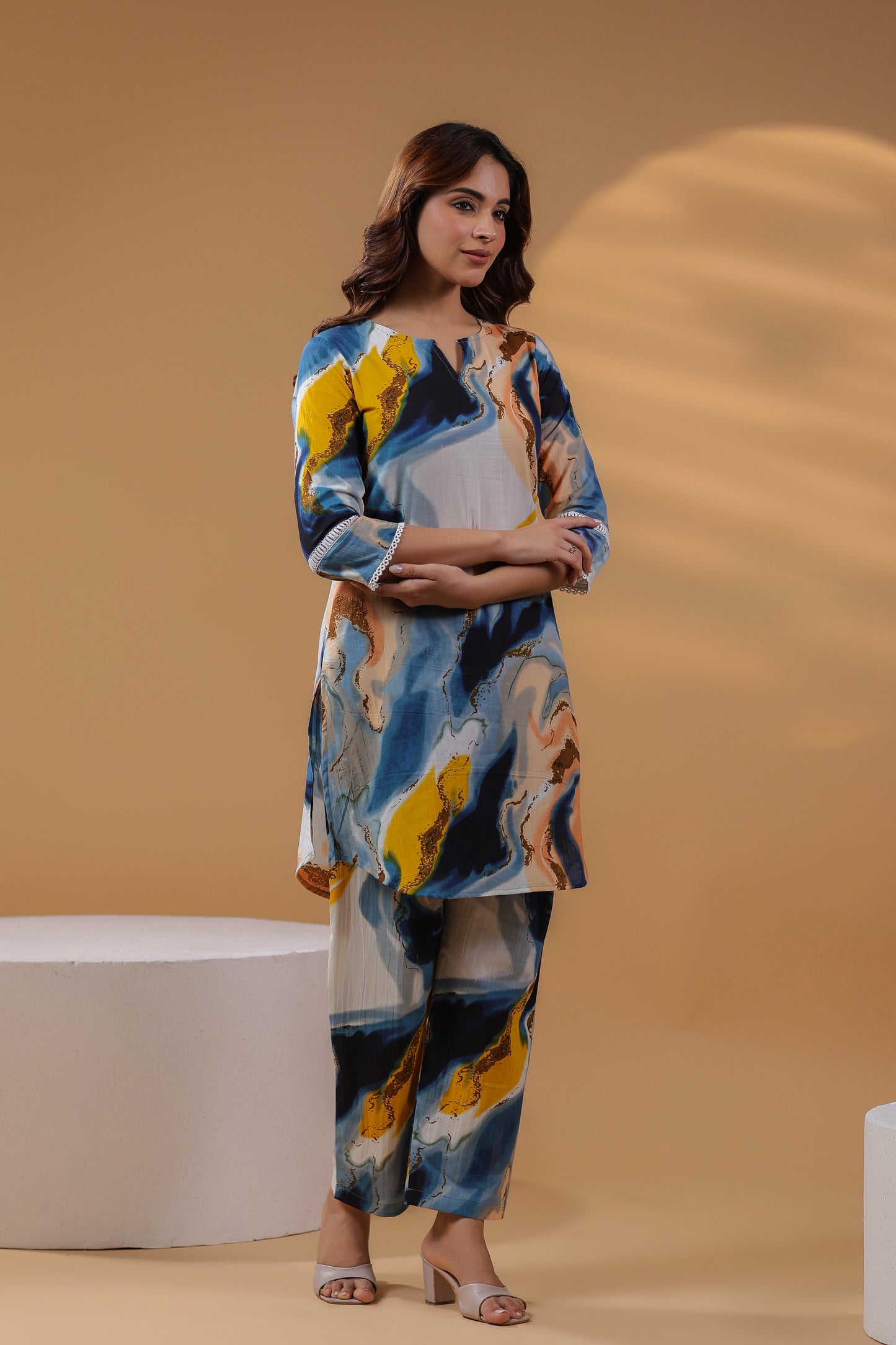 Abstract Printed Pure Cotton Tunic With Trouser