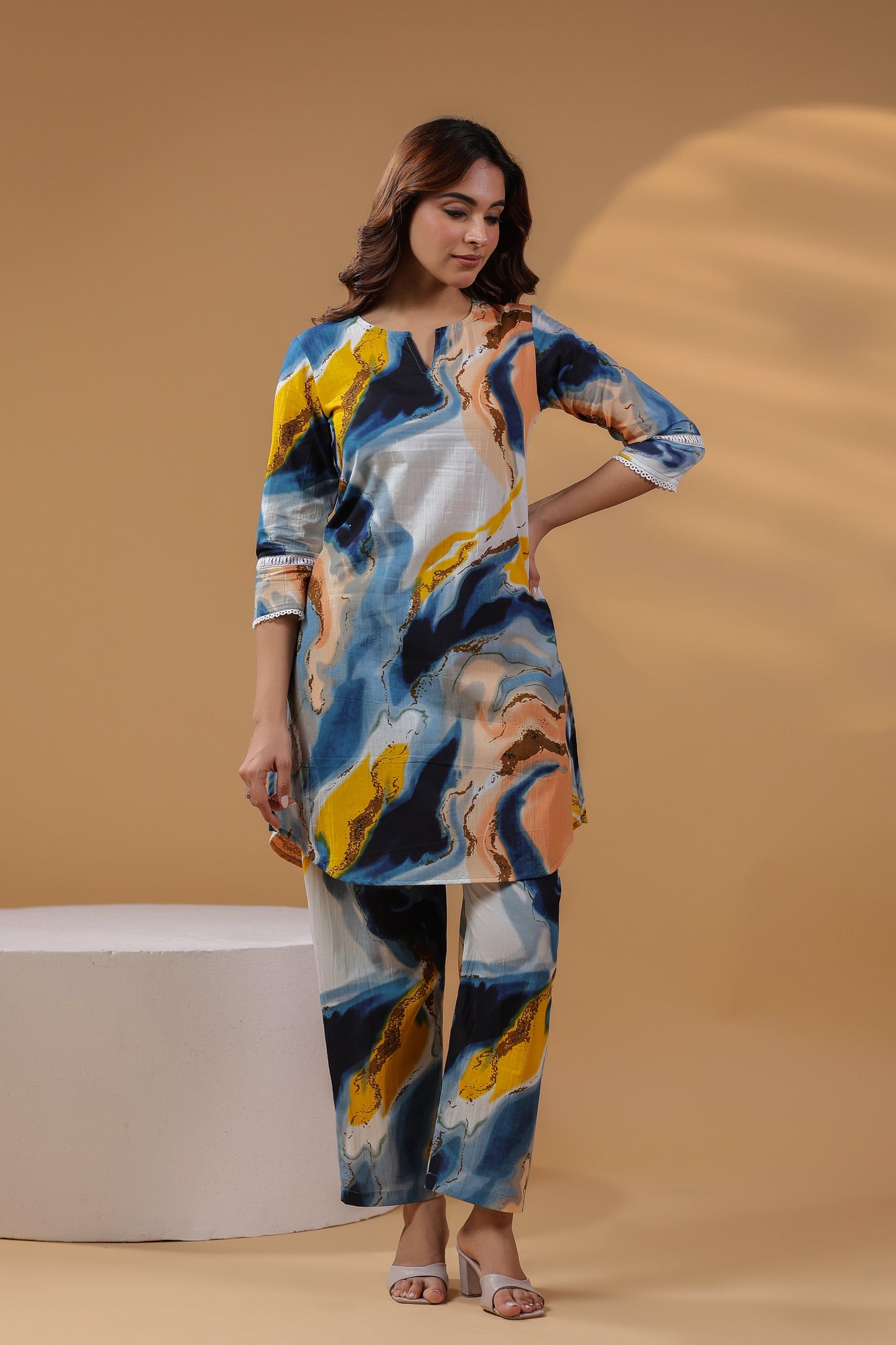Abstract Printed Pure Cotton Tunic With Trouser