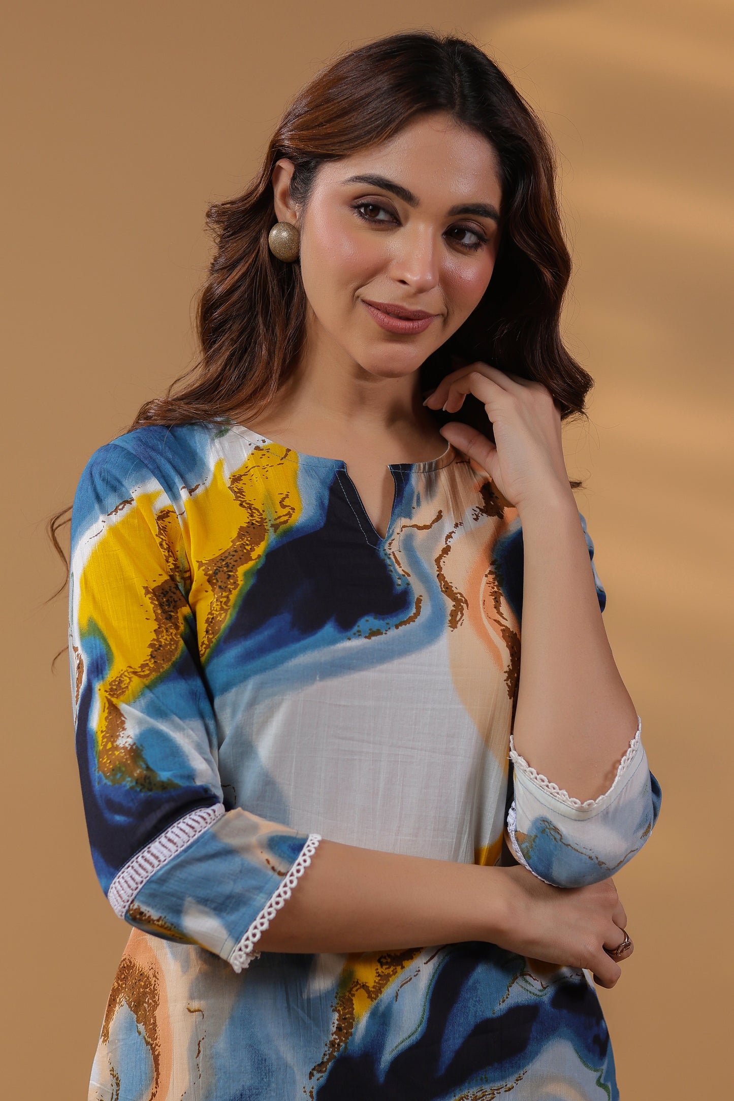 Abstract Printed Pure Cotton Tunic With Trouser