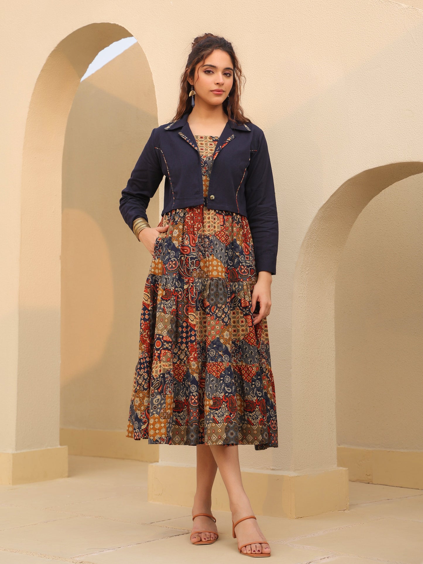 Ethnic Motifs Printed Fit & Flare Midi Dress